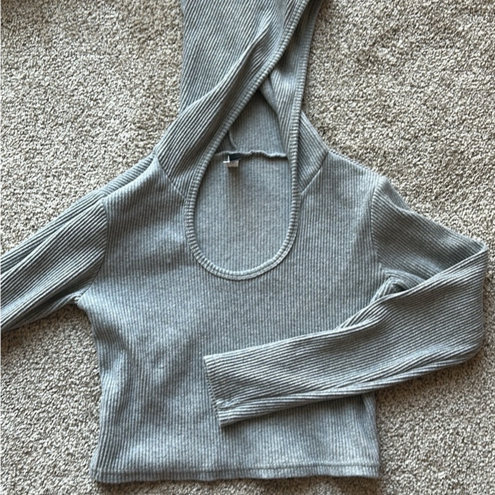 NVGTN Cropped Grey Ribbed Long Sleeve Top